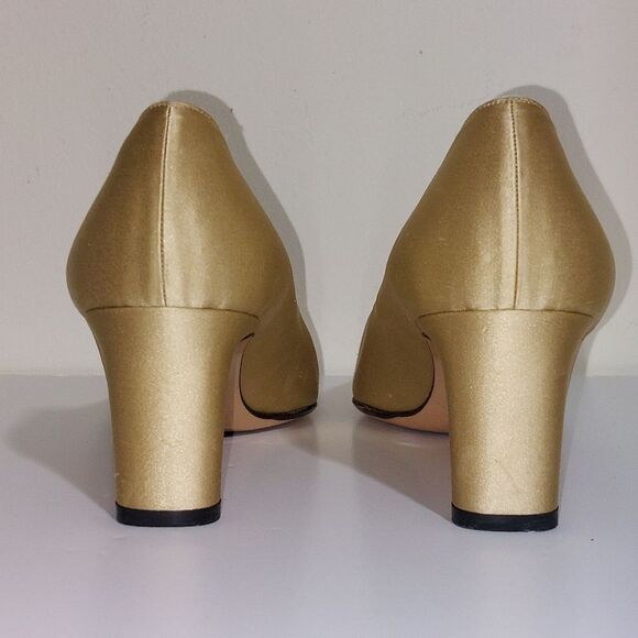 St. John Gold Satin Sequin Studded Toe Cap Heel Pumps Made in Italy Vintage SZ 8 - Picture 8 of 11